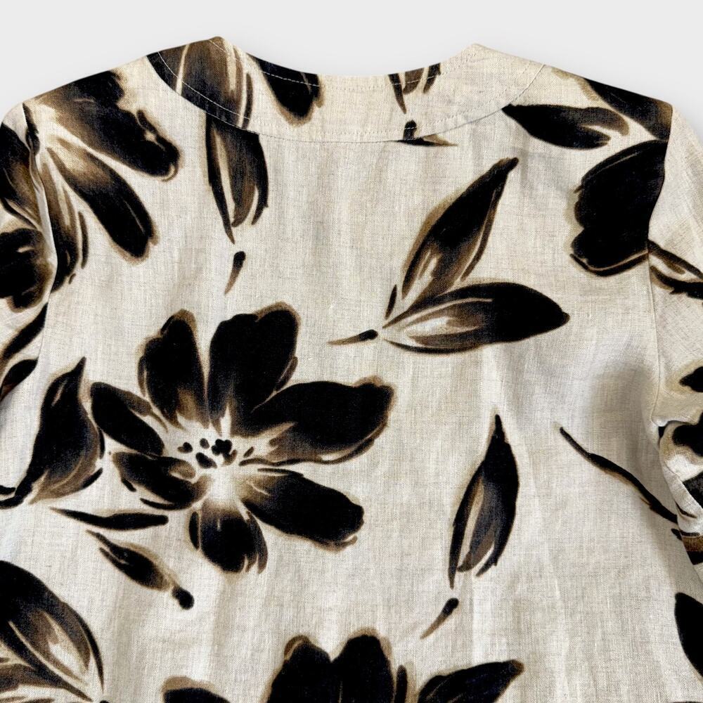 JM Collection Petite 100% Linen Floral 3/4 Sleeves Button Up Top Blouse Size 10P - Picture 8 of 13